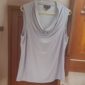 Dana Buchman Gray Draped Sleeveless Blouse